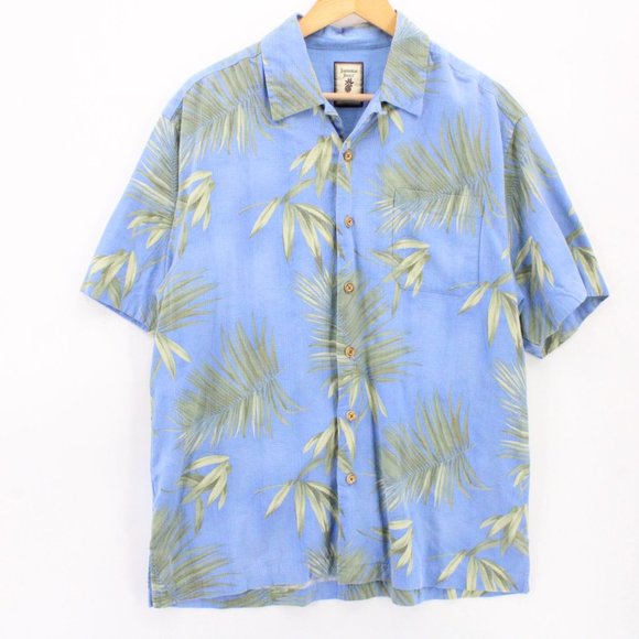Jamaica Jaxx Hawaiian Silk Shirt Mens Blue Floral Button Down Collared Medium M - Picture 1 of 10